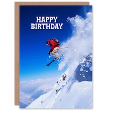 Happy Birthday Skier Ski Jump Snow Sport Photo Birthday Card