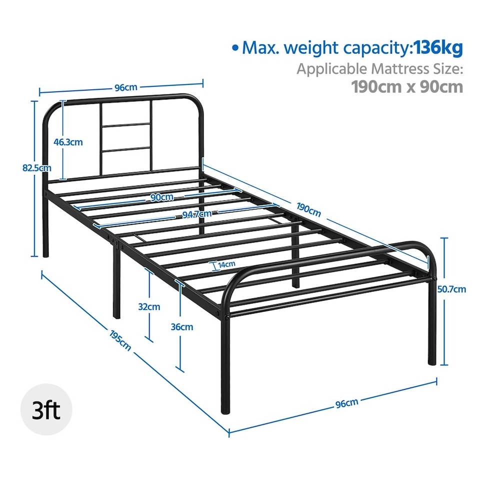 image 1 of Yaheetech Romantic 3ft Single Metal-Framed Bed with High Headboard Black