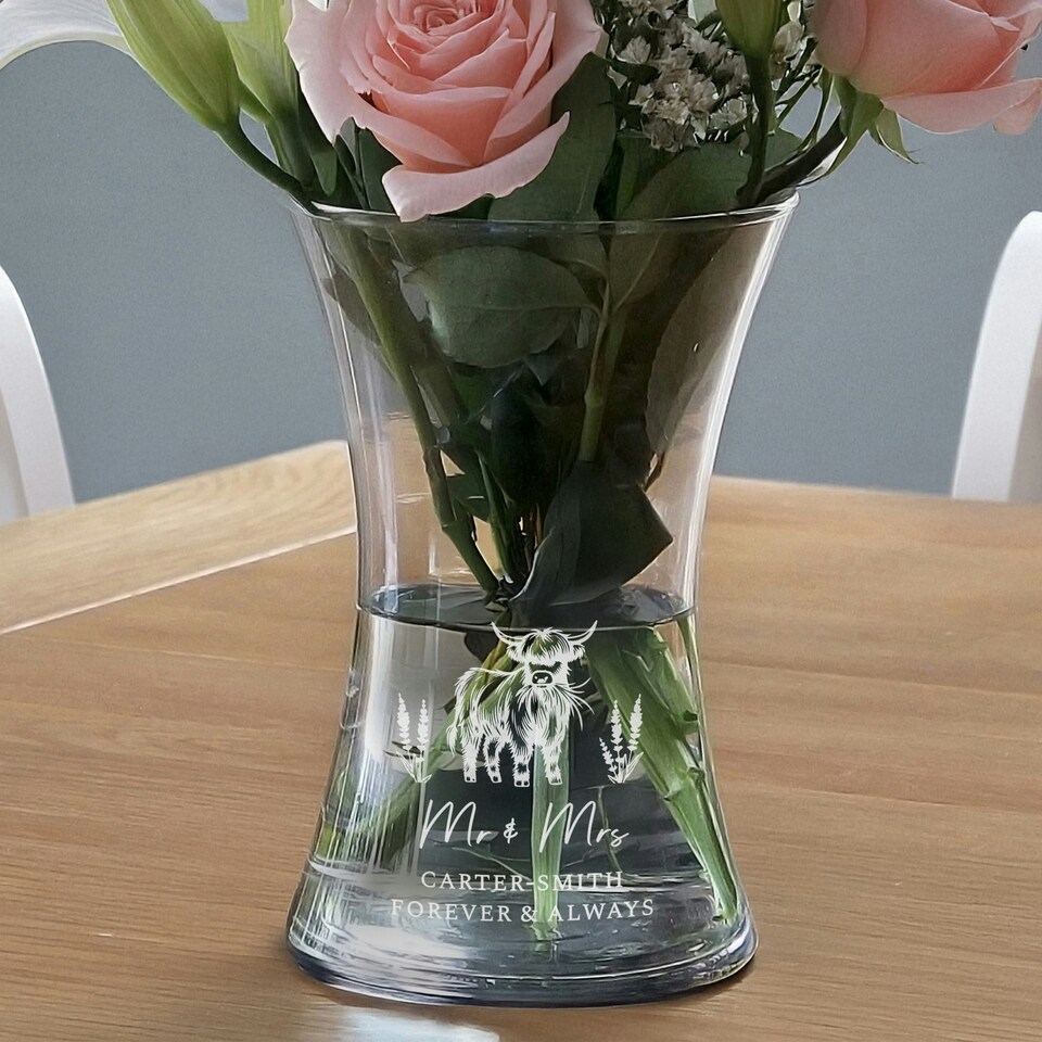 image 1 of Personalised Highland Cow Waisted Vase Clear