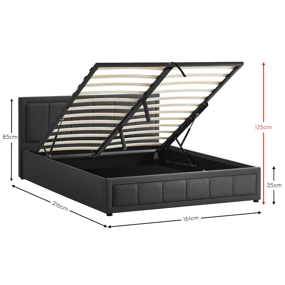 image 1 of Vida Designs Vanita 5ft King Size Ottoman Bed Storage Fabric Upholstered, Dark Grey, 150 x 200cm
