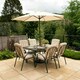 image 1 of Hectare 6 Seater Garden Furniture Glass Table Dining Set and Parasol Beige