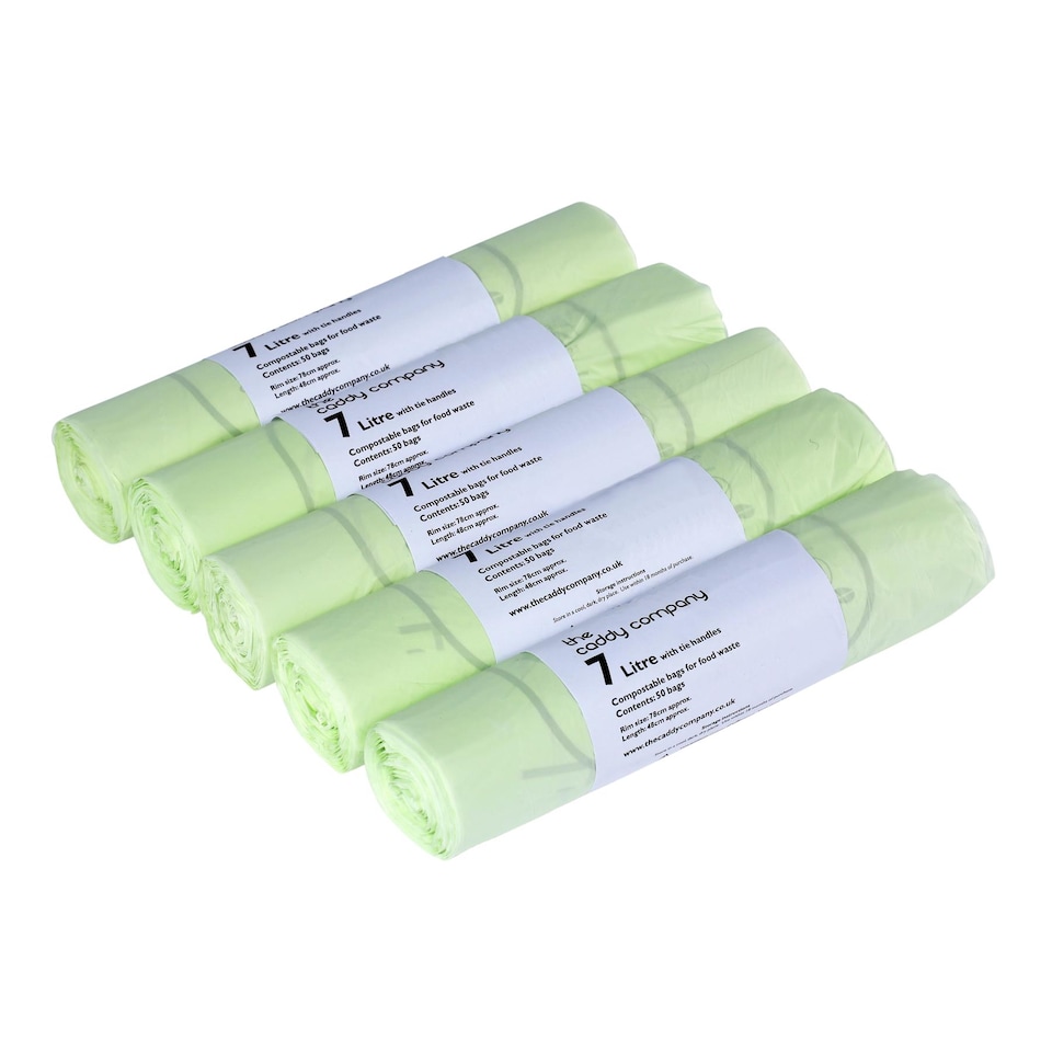 image 1 of The Caddy Company 7 Litre Tie Handle Compostable Food Waste Bin Bags - 5 Rolls
