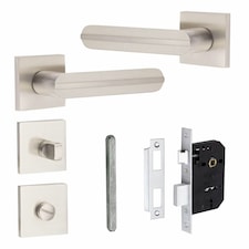Golden Grace Modern Lima Design Premium Bathroom Door Handles on Square Rose in Satin Nickel Finish | Grey | 1 Set