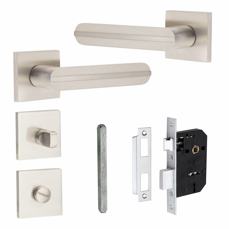 image 1 of Golden Grace Modern Lima Design Premium Bathroom Door Handles on Square Rose in Satin Nickel Finish | Grey | 1 Set
