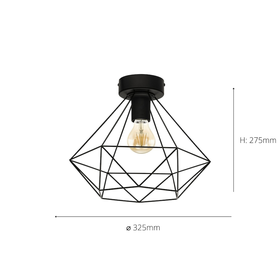 image 1 of EGLO Tarbes Black Steel Wireframe Flush Ceiling Light | Black