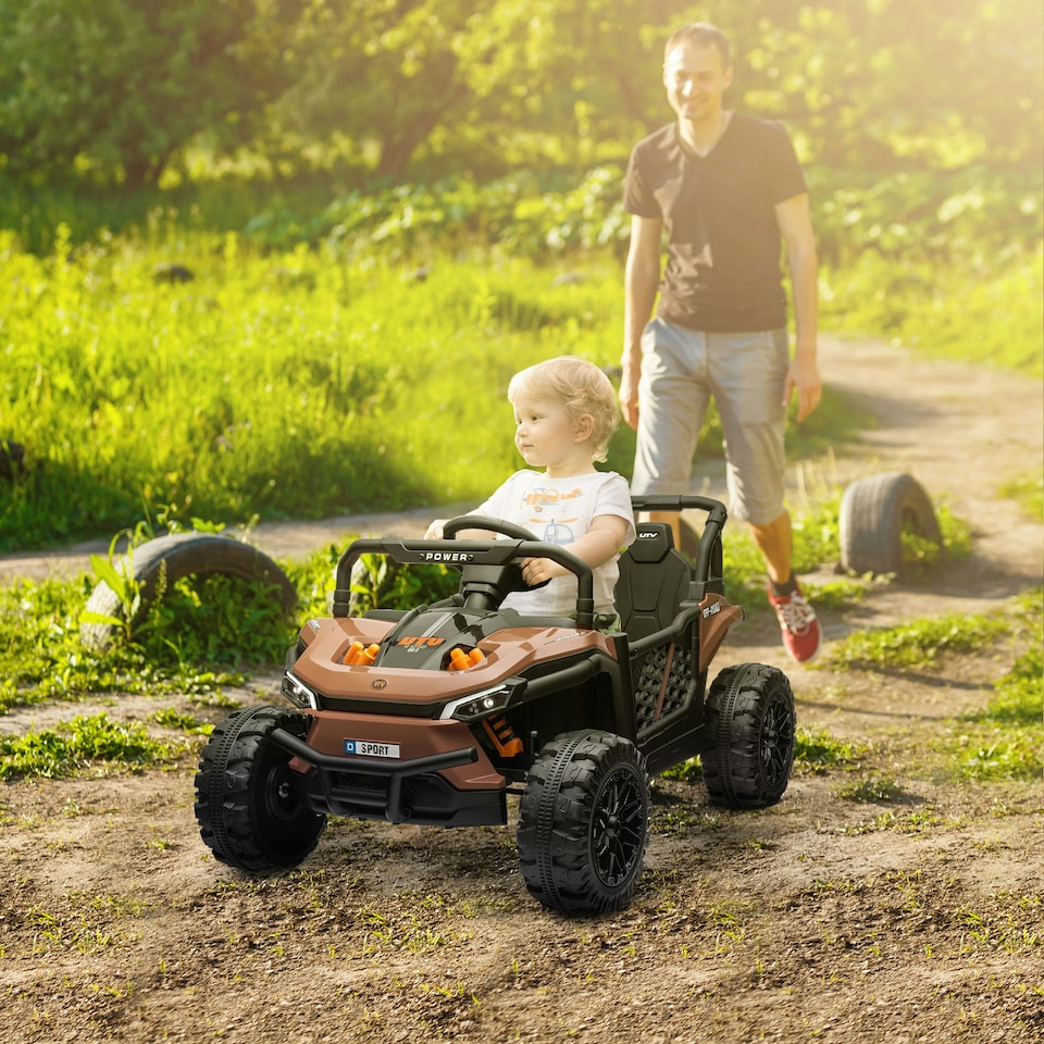 image 1 of AIYAPLAY Kids Ride on Car, 12V Electric Truck w/ Horn, Lights, USB, Brown