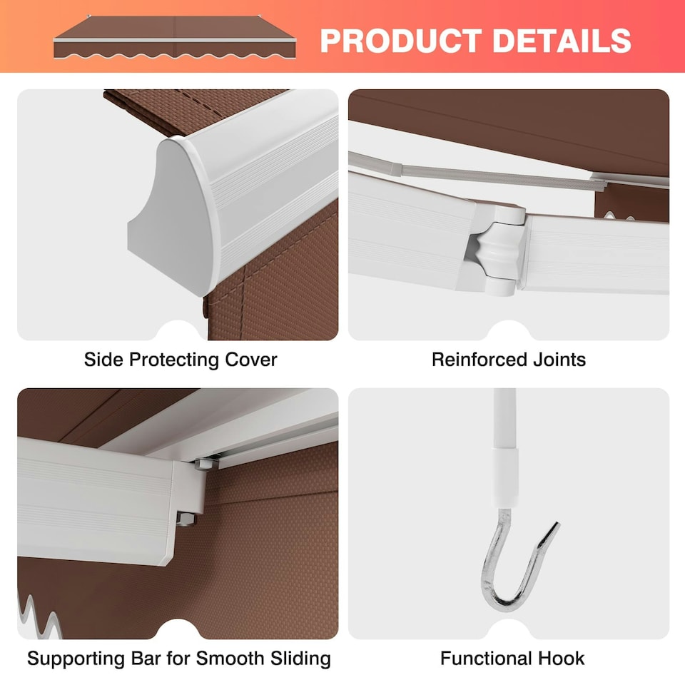 image 1 of COSTWAY Retractable Awning Aluminum Patio Sun Shade Brown | Brown