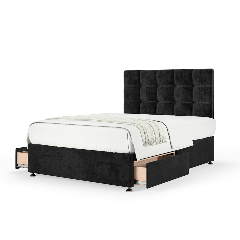 image 1 of Ortho Classic Orthopaedic Black Naples Velvet 2 Drawer Divan Set And Pearl Headboard Double