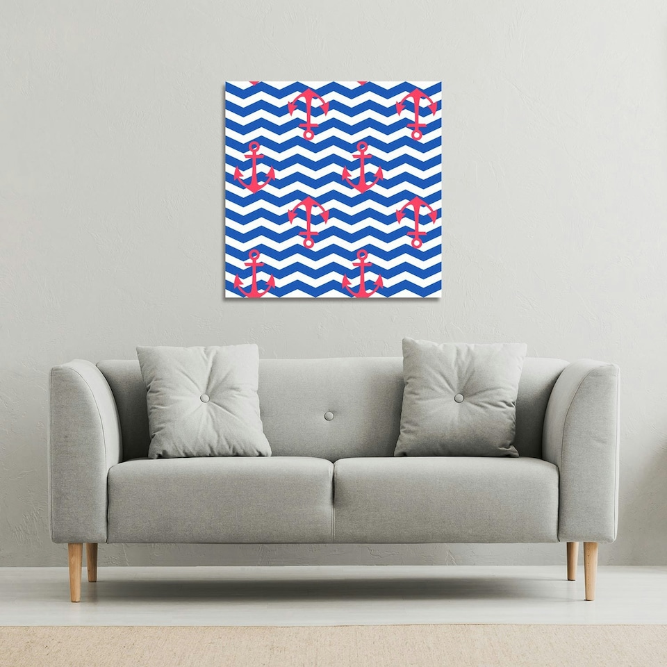 image 1 of Anchors on Zig Zag Stripes (Canvas Print) 127 x 127 x 4cm