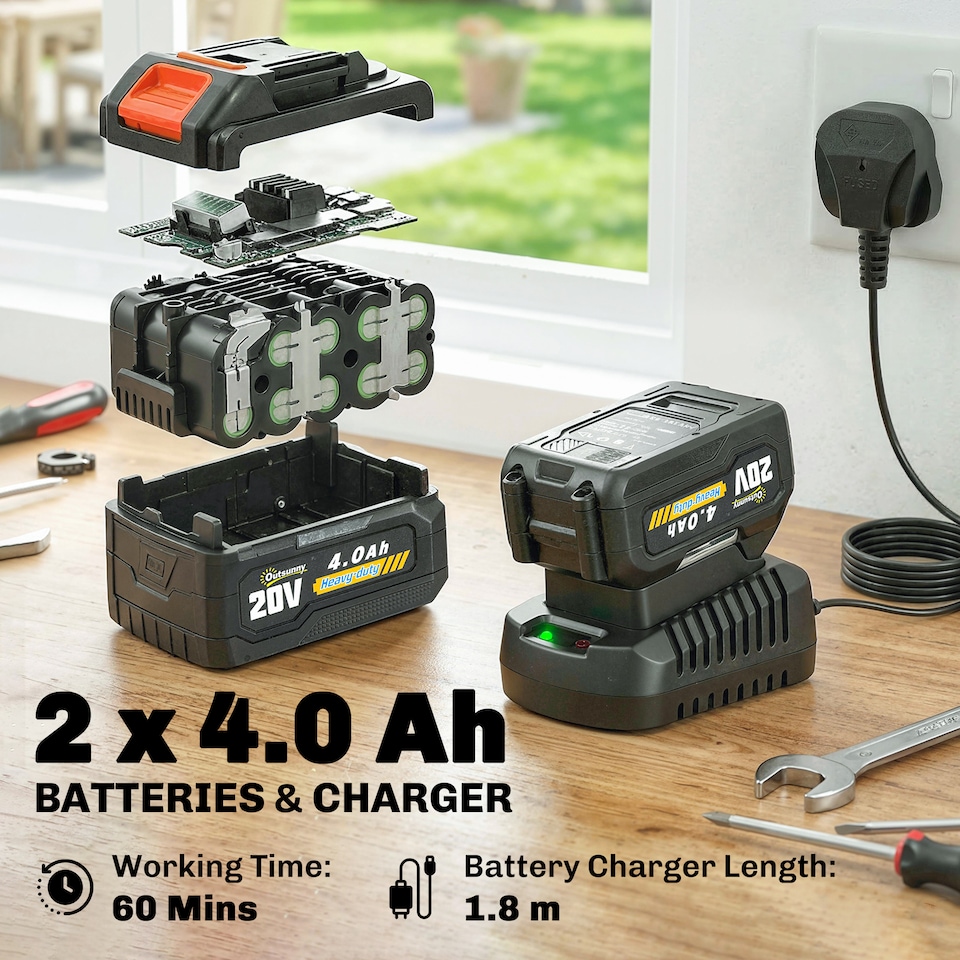 image 1 of Outsunny Cordless Pole Chainsaw, 1.94m/2.56m Electric Chainsaw | Black | Black | 194-256L x 13W x 19H cm
