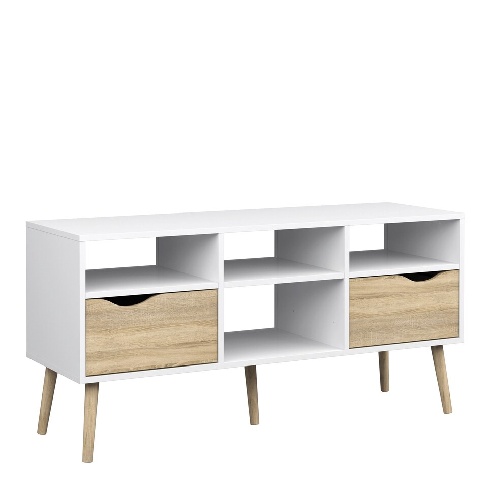 image 1 of Oslo TV Unit Wide 2 Drawers 4 Shelves in White and Oak