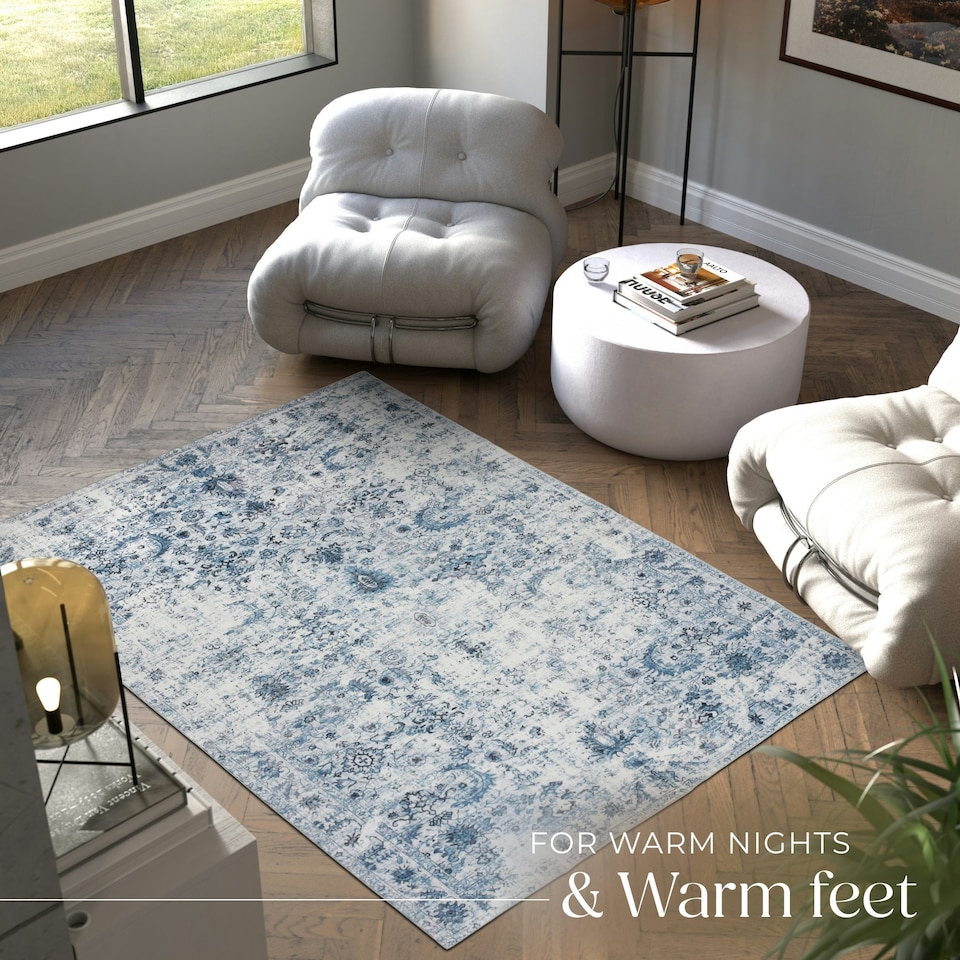 image 1 of Vintage Rug Amara - faded design, machine washable, short pile & non-slip underside Blue | 230 x 160 cm