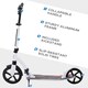 image 8 of HOMCOM Foldable Kick Scooter with Double Shock Absorption and Big Wheels, Height Adjustable Aluminium Frame Big Wheel Scooter for 14+ Teens Adult - White