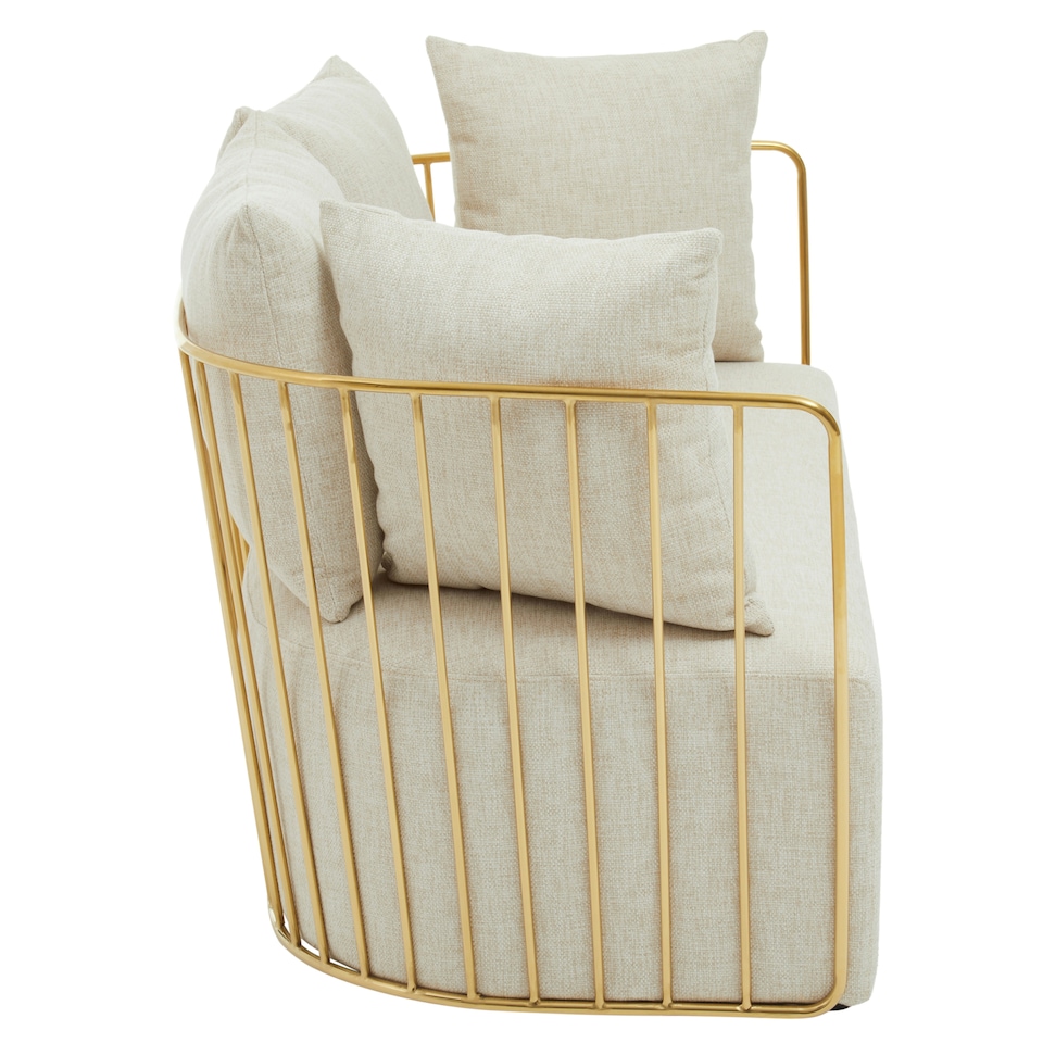 image 1 of Interiors by Premier Two Seat Natural Fabric Sofa, Gold Finish Stainless Steel Frame, Art Deco Style Comfortable and Stylish Sofa Cream
