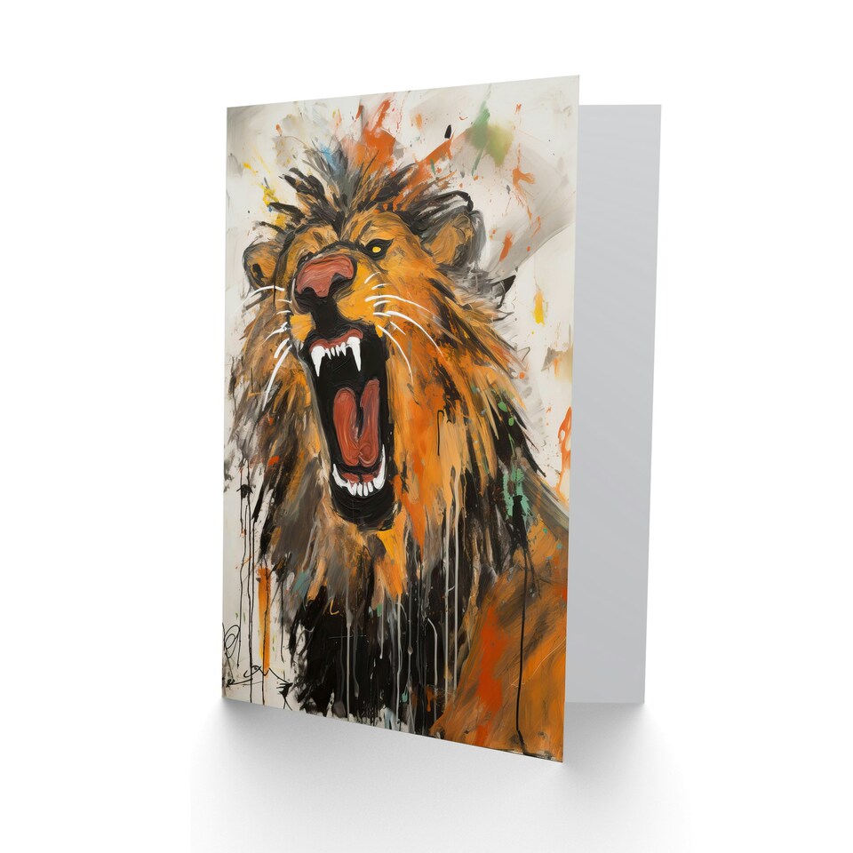 image 1 of Roaring Lion Painting Big Cat Lover Card