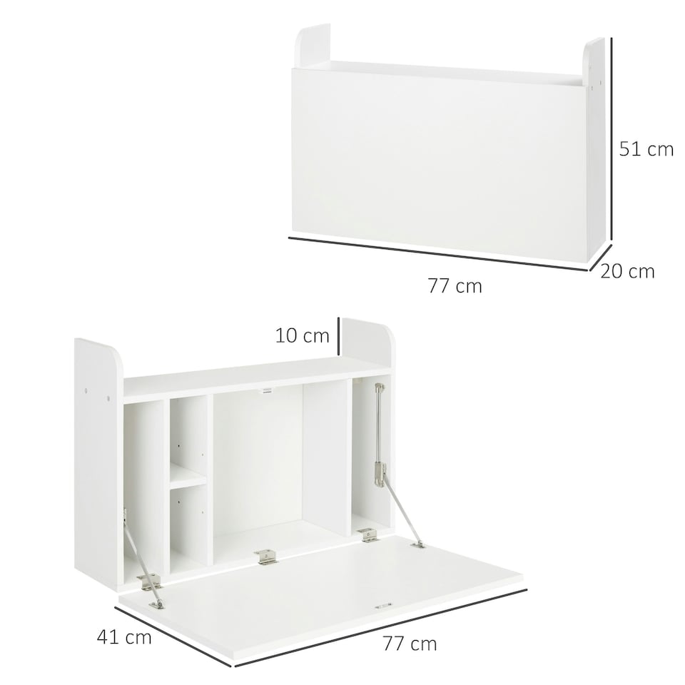 image 1 of HOMCOM Wall Mounted Table w/ Space Saving Storage Compartments for Home Office