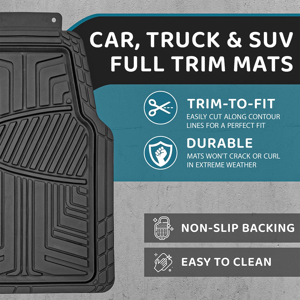 image 1 of Heavy Duty Rubber 4 PCS Car Mat Set Universal Mats Non Slip Cut To Fit Trim