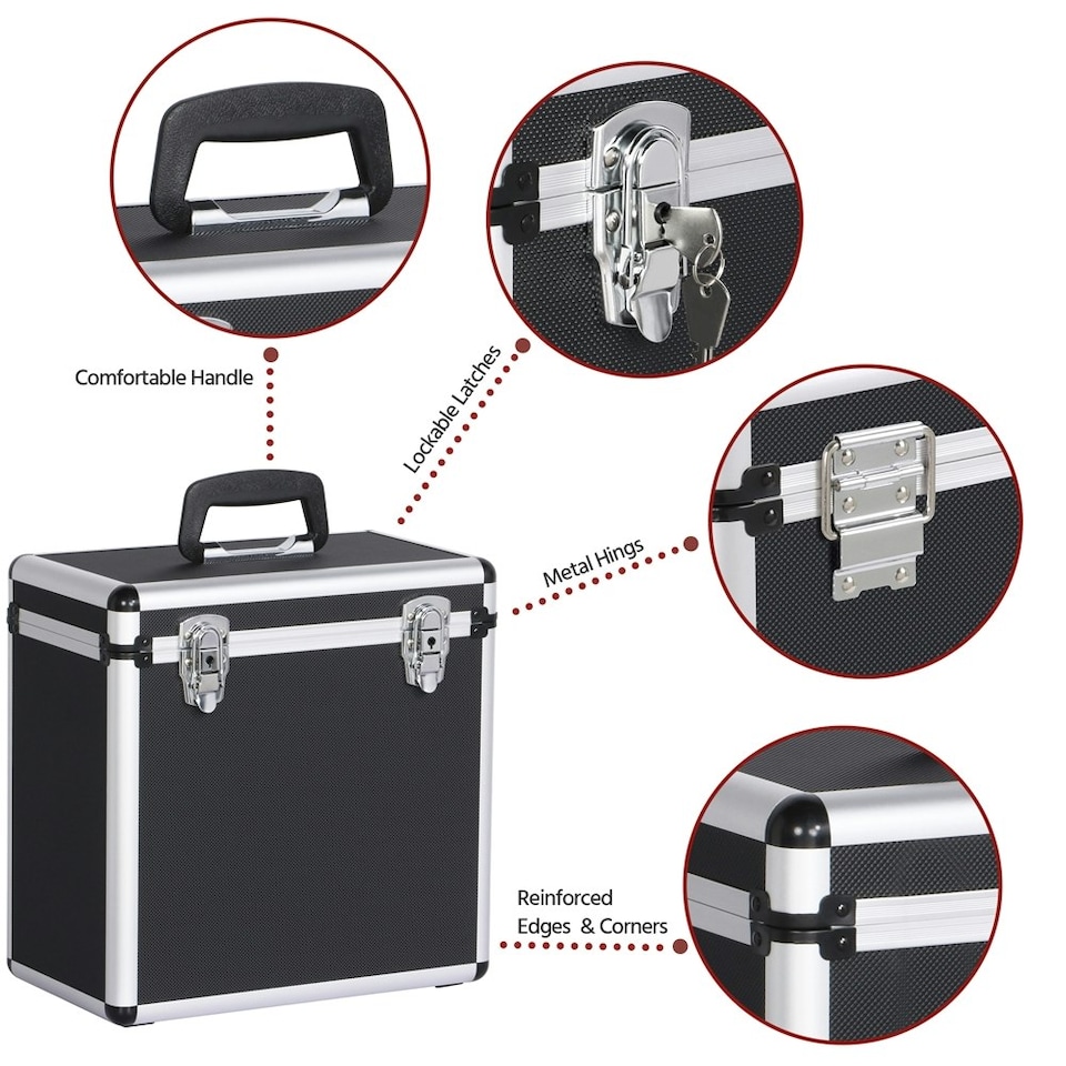 image 1 of Yaheetech Vinyl Storage Case with Lockable Latches Black Black