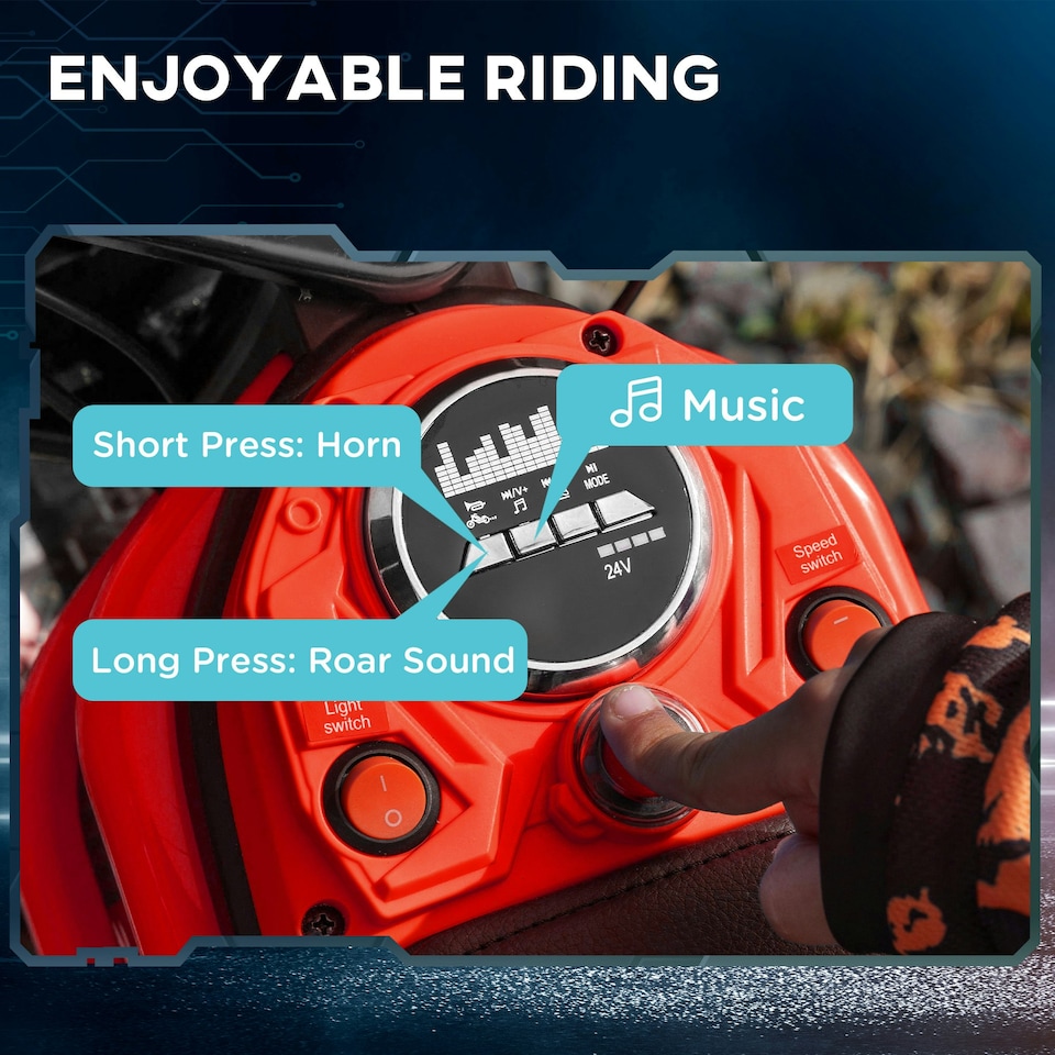 image 1 of HOMCOM 24V Kids Electric Motorbike with Twist Grip Throttle, Music, Horn - Red