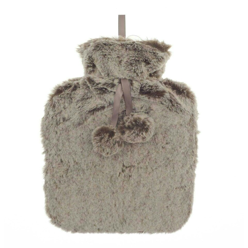 image 1 of Two Tone Faux Fur Hot Water Bottle - Brown