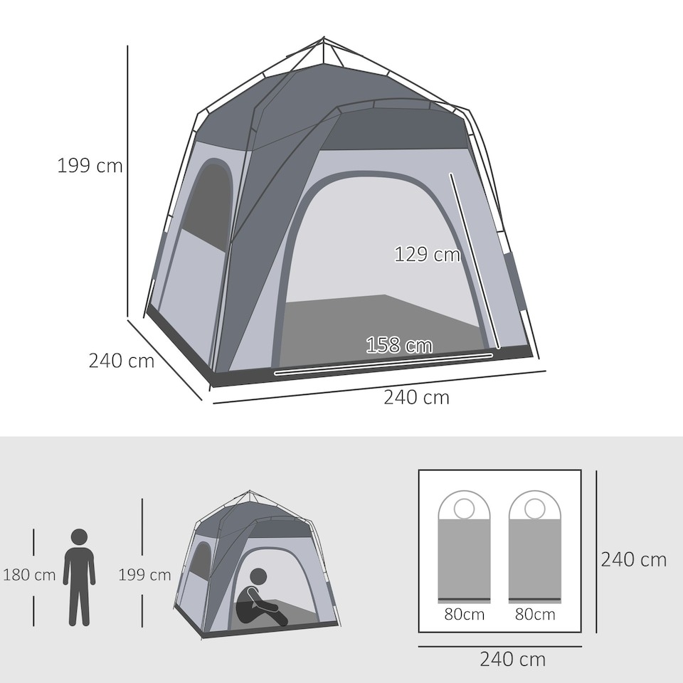 image 1 of Outsunny 4 Man Pop Up Tent Camping Backpacking Dome Tent, Green