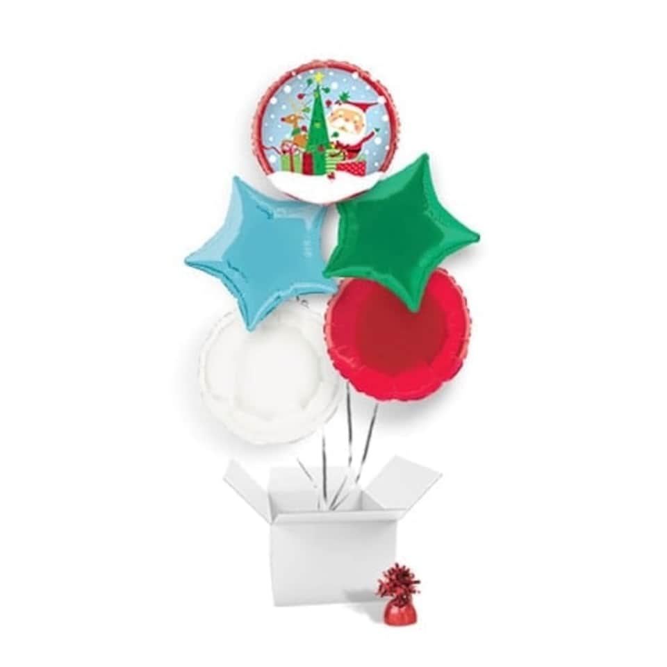 Colourful Santa Christmas Balloon Bouquet - 5 Inflated Balloons In A Box