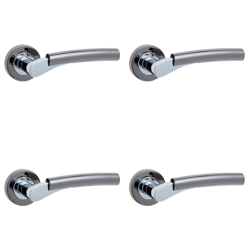 4 PACK Stylish Door Handle on Rose with Polished Chrome and Black Nickel Finish - Interior Handle