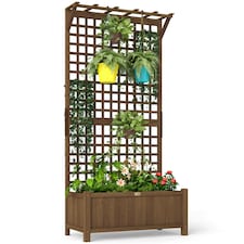 Outsunny Wood Planter with Trellis for Climbing Plants Vines Planter Box Brown
