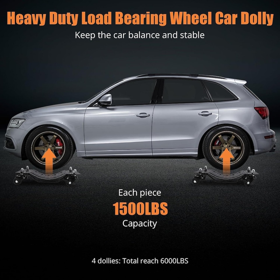 image 1 of London Boutique 4-Pack Heavy-Duty Car Dollies, 6000 lbs Capacity, 360° Swivel Nylon Wheels with Brakes for Cars, Black