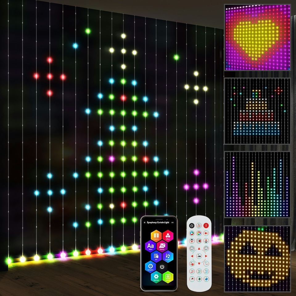 image 1 of HOMCOM Smart LED Curtain Lights, Dynamic DIY Fairy Lights, 3x3(m)