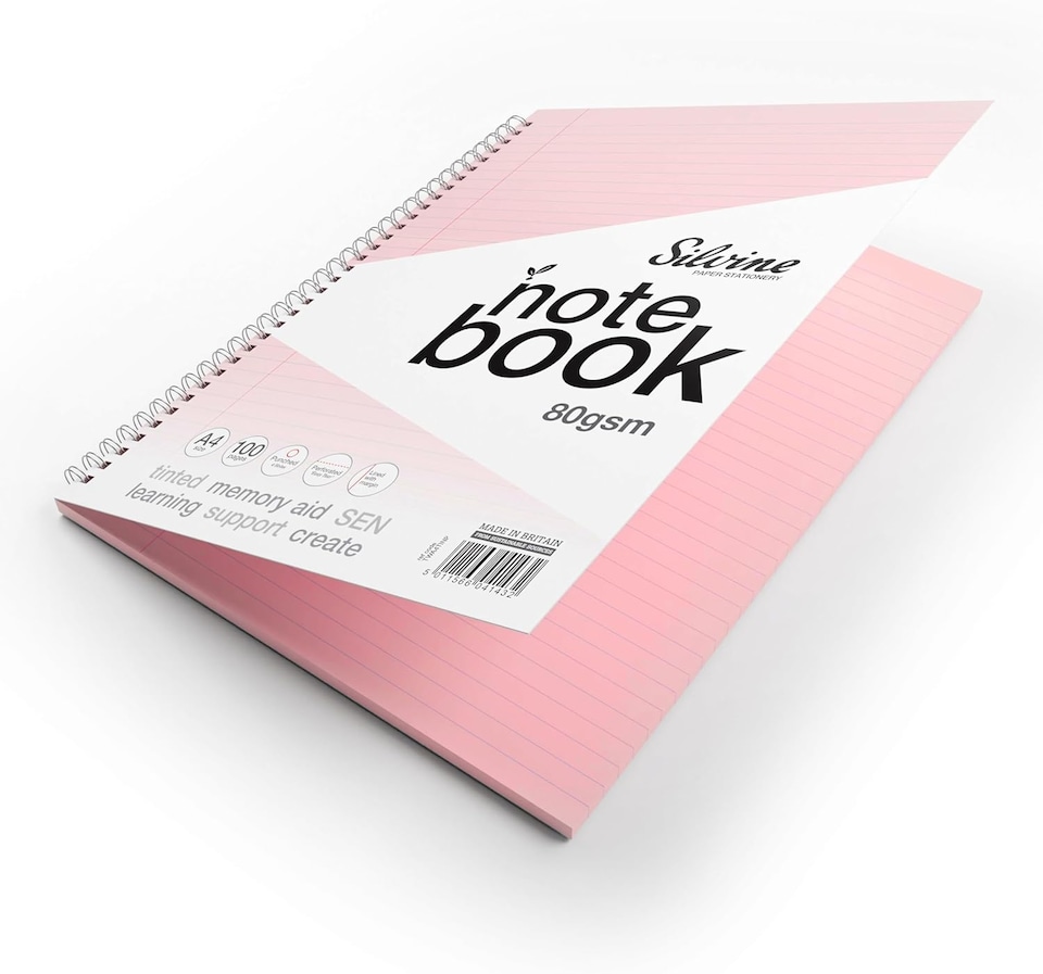 image 1 of Pack of 3 A4 100 Pages Twin Wire SEN Pink Paper Dyslexia Notebooks Lined with Margin