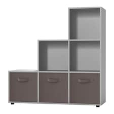 6-Cube Step Shelving Unit With Non Woven Inserts | Grey | Grey & Grey | 1