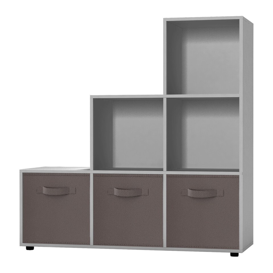 image 1 of 6-Cube Step Shelving Unit With Non Woven Inserts | Grey | Grey & Grey | 1