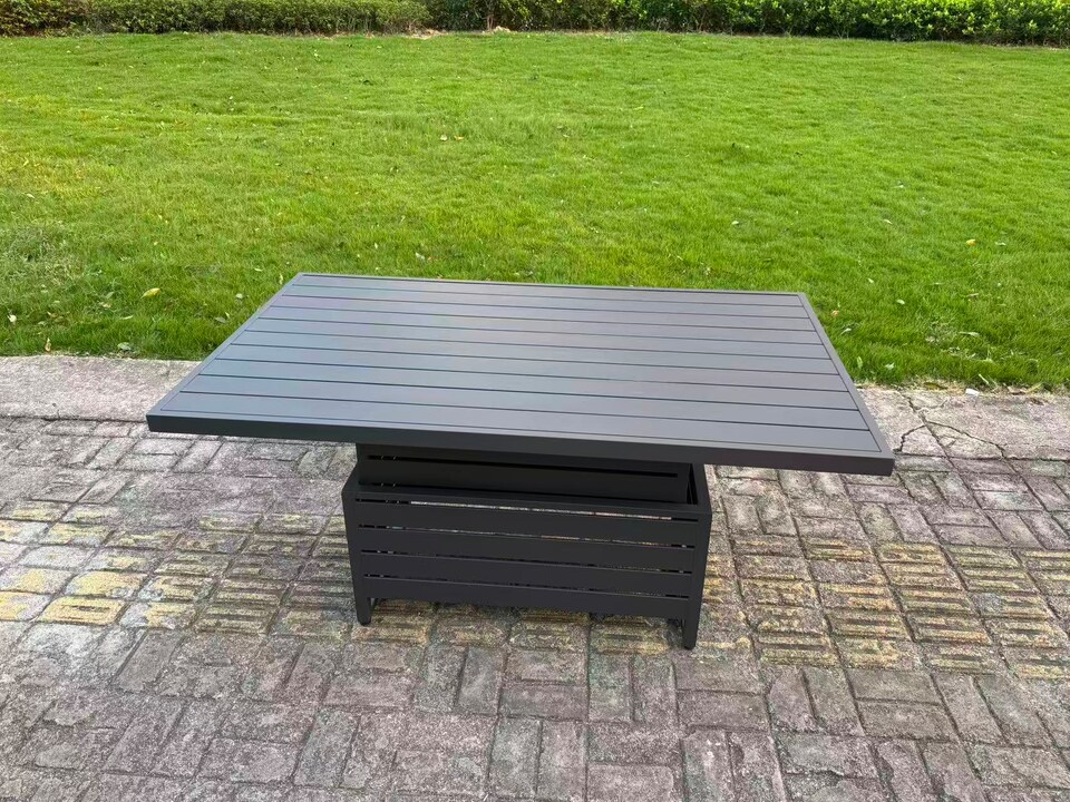 image 1 of Fimous Aluminium Garden Furniture Sets 9 Seater Outdoor Sofa Set with Adjustable Rising Lifting Dining Table 2 Chairs 4 Footstools 2 Side Tables