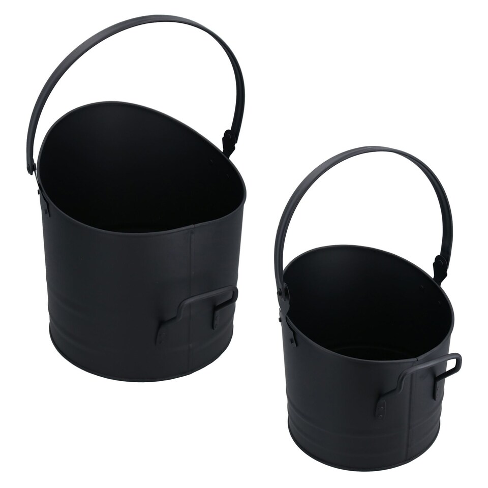 image 1 of Set of 2 Nesting Round Coal Bucket Log Burner Scuttle Wide Mouth Fire Fireplace