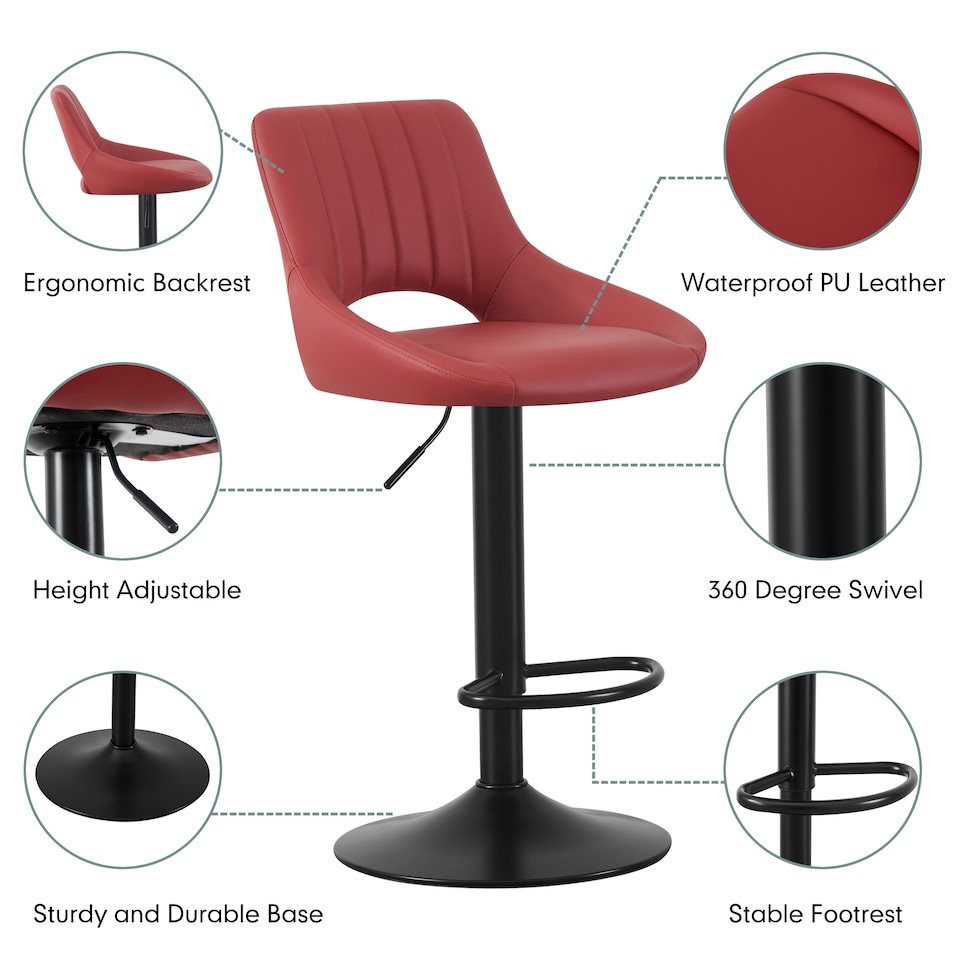 image 1 of MCC Direct Set of 2 Height Adjustable Bar Stool Kitchen Breakfast Chairs Stacey