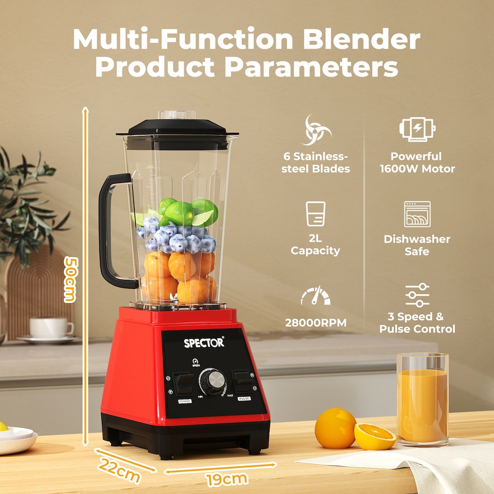 image 1 of Spector 2L Commercial Blender Mixer Food Processor | Red | Red