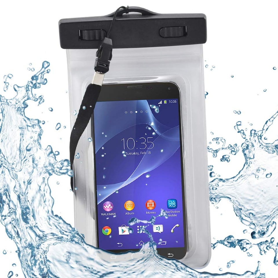 image 1 of Universal Large Waterproof Underwater Phone Case 6 Inch Touchscreen Mobile Pouch Dry Bag with Lanyard Armband Compass Clear Window