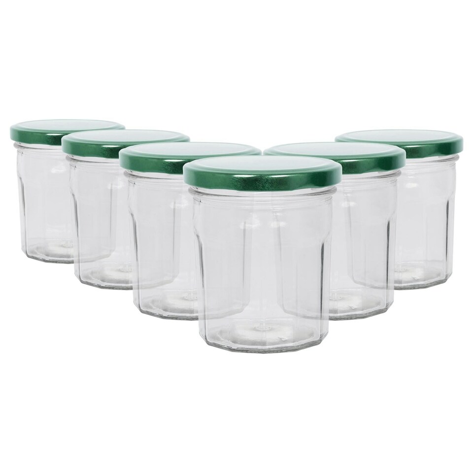 image 1 of Argon Tableware Glass Jam Jars with Green Lids - 250ml - Pack of 6