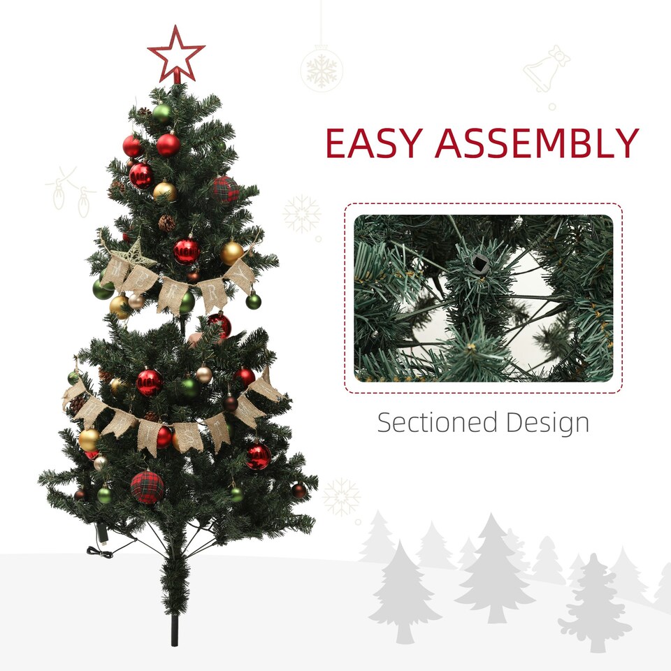 image 1 of HOMCOM 5ft Artificial Christmas Tree with LED Lights and Red Decorations