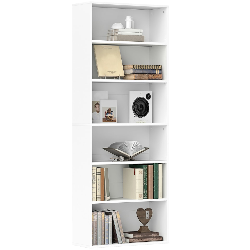 image 1 of HOMCOM 6 Tier Bookshelf, Freestanding Bookcase with Adjustable Shelves, White White