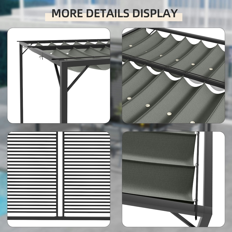 image 1 of Outsunny Metal Pergola Patio Sun Shelter Grape Tent Retractable Canopy UV Cut