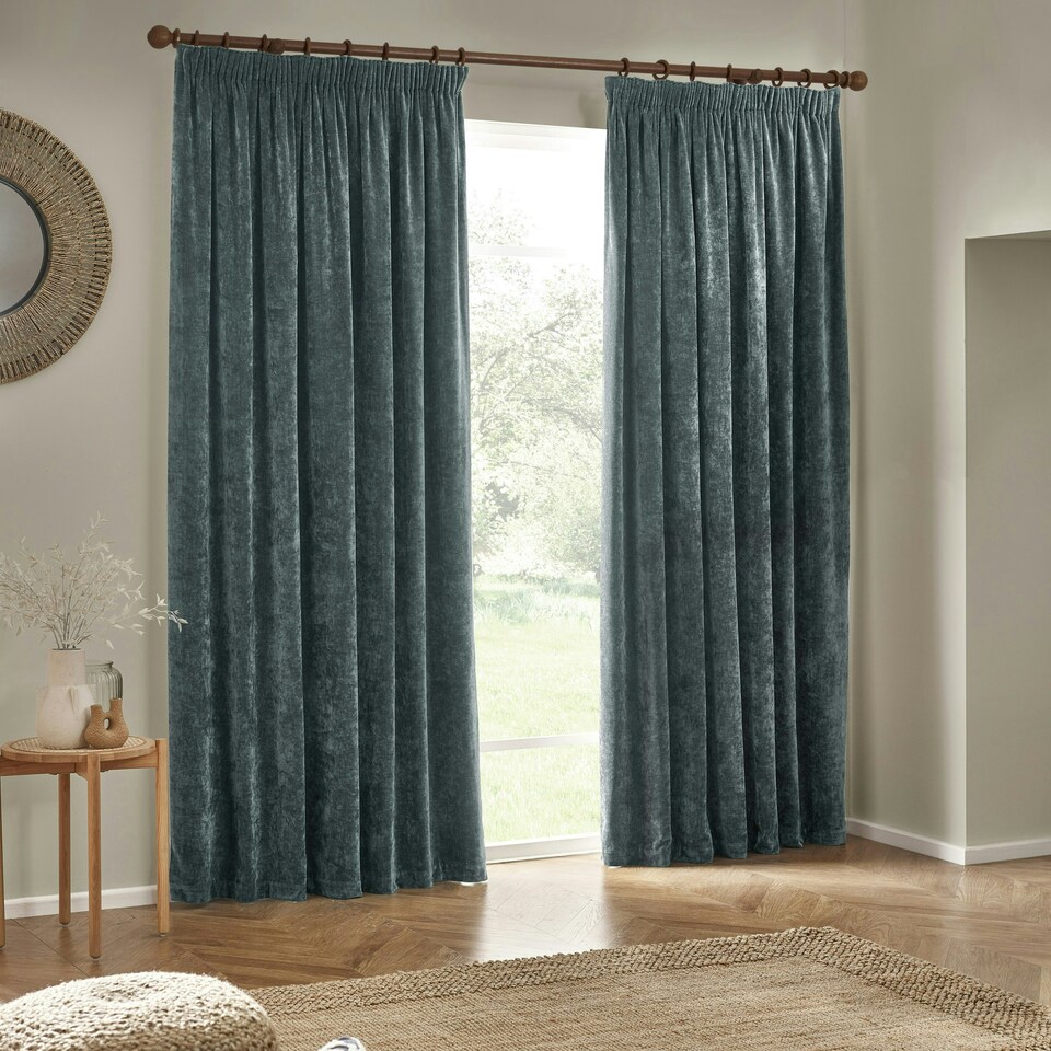 image 1 of Yard Heavy Chenille Velvet Marine Pencil Pleat Curtains (W)229cm x (D)137cm Multi