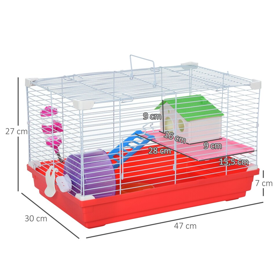 image 1 of PawHut Hamster Cage Pet Animal Travel Cage Box Double Layers w/ Accessories