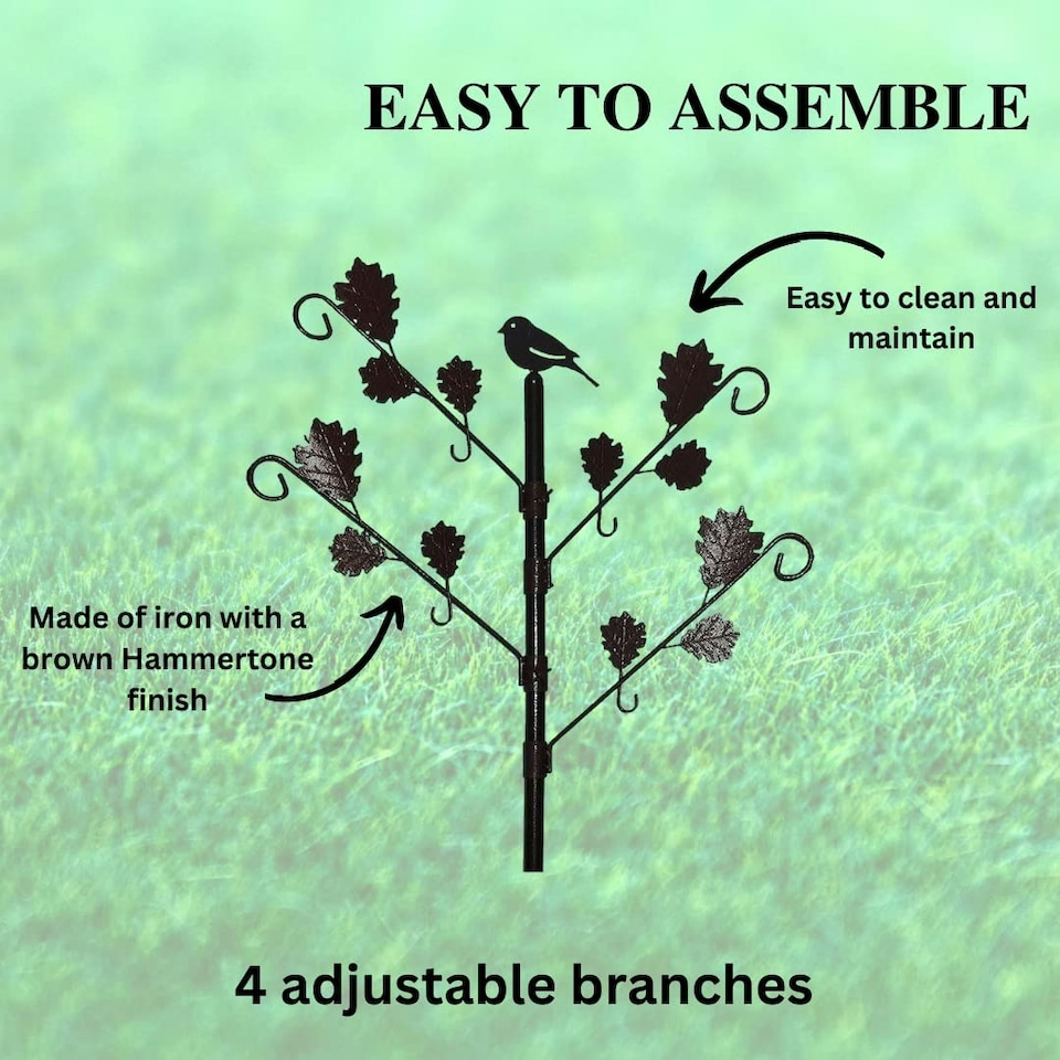 image 1 of Marco Paul Wild Bird Feeder Pole Station with Iron Leaves and 4 Adjustable Branches