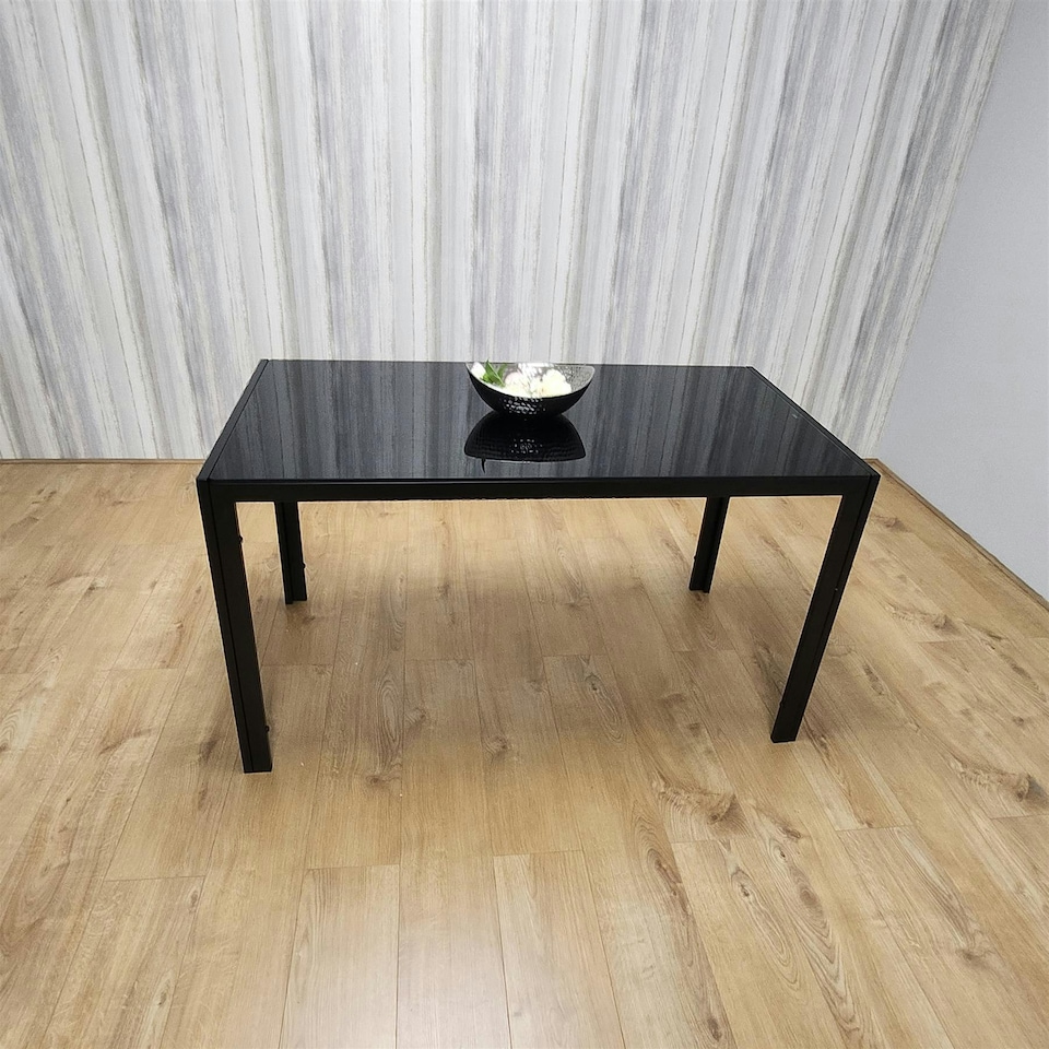 image 1 of Dining Table Black Glass Kitchen Place for 4 Seats, Dining Table Only (Black H 75 x L 120 x W 70 cm) Black