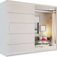 Stylish 120cm Sliding Wardrobe with Full Mirror Door & Lined Panel Design | White, Black, Grey Finish White | White120cm