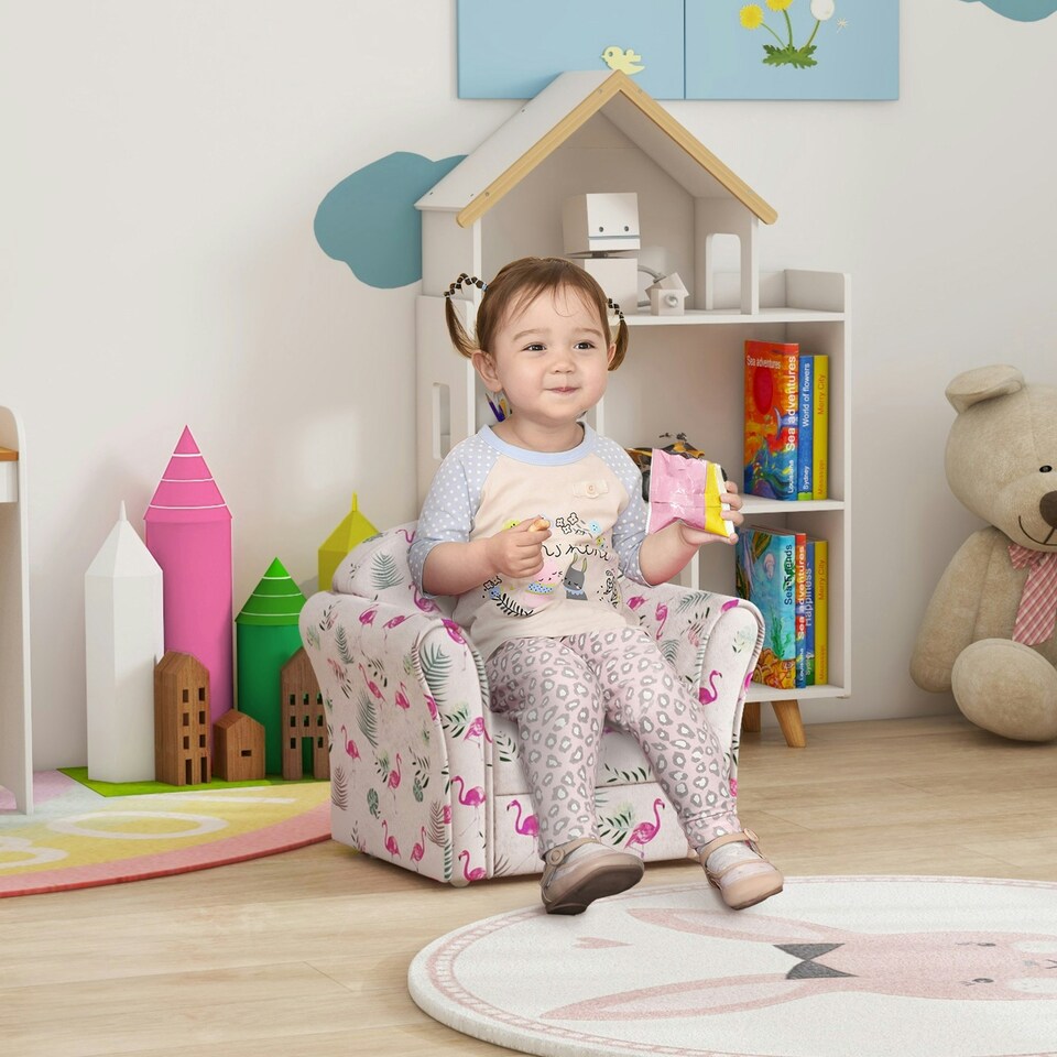 image 1 of AIYAPLAY Kids Armchair Toddler Sofa Chair Bedroom Playroom, Flamingo Blue