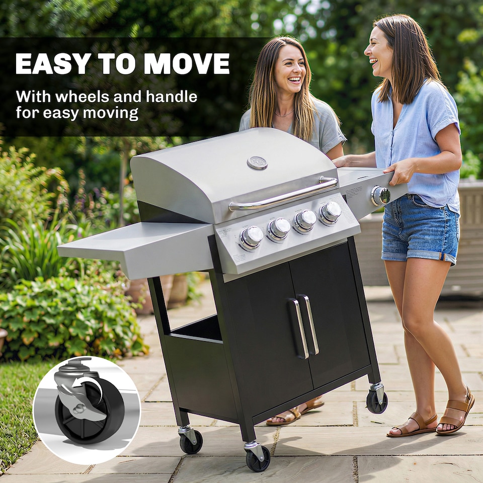 image 1 of Outsunny 4+1 Burner Gas BBQ Grill with Side Burner, 14.5 kW Gas Grill