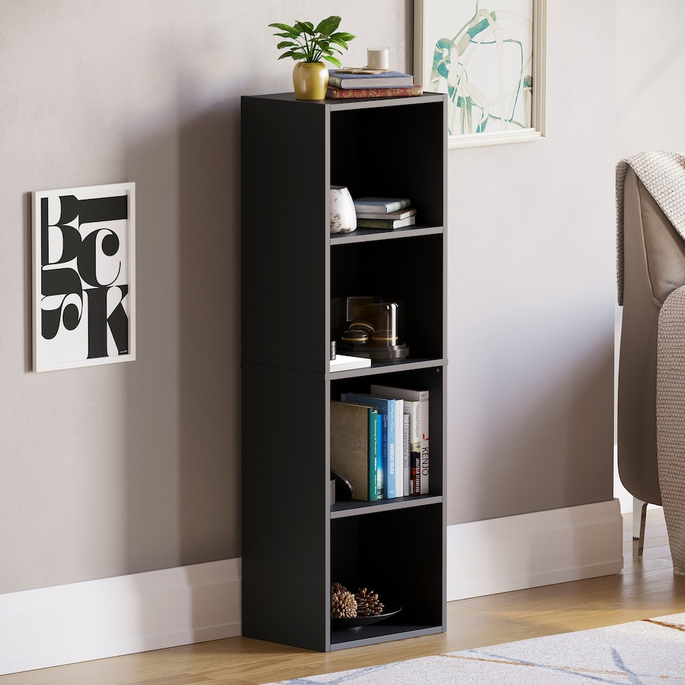 image 1 of Vida Designs Oxford 4 Tier Cube Bookcase Display Storage, Black